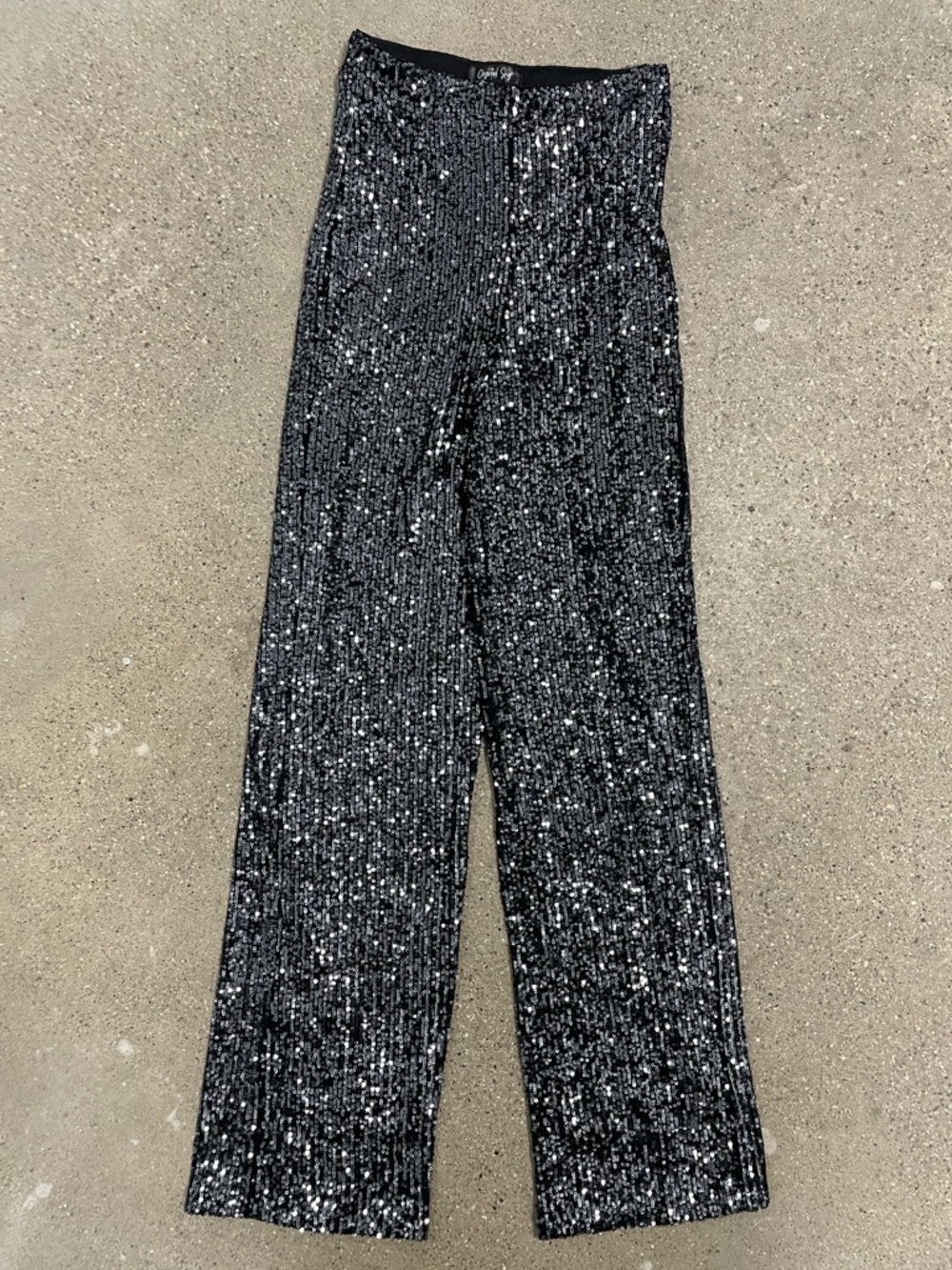 Black Crystal Sky Sequin Flare Pants size Small